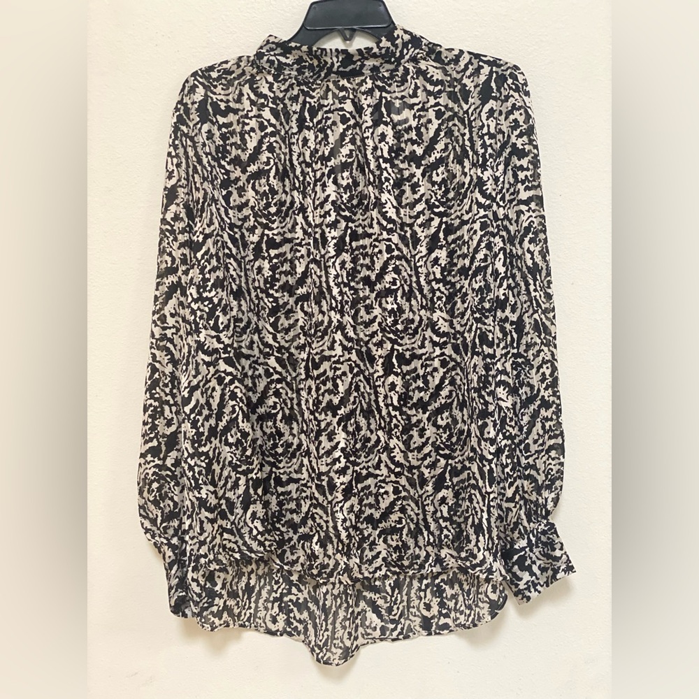 H&M Black and White Ruffled Long Sleeve Blouse